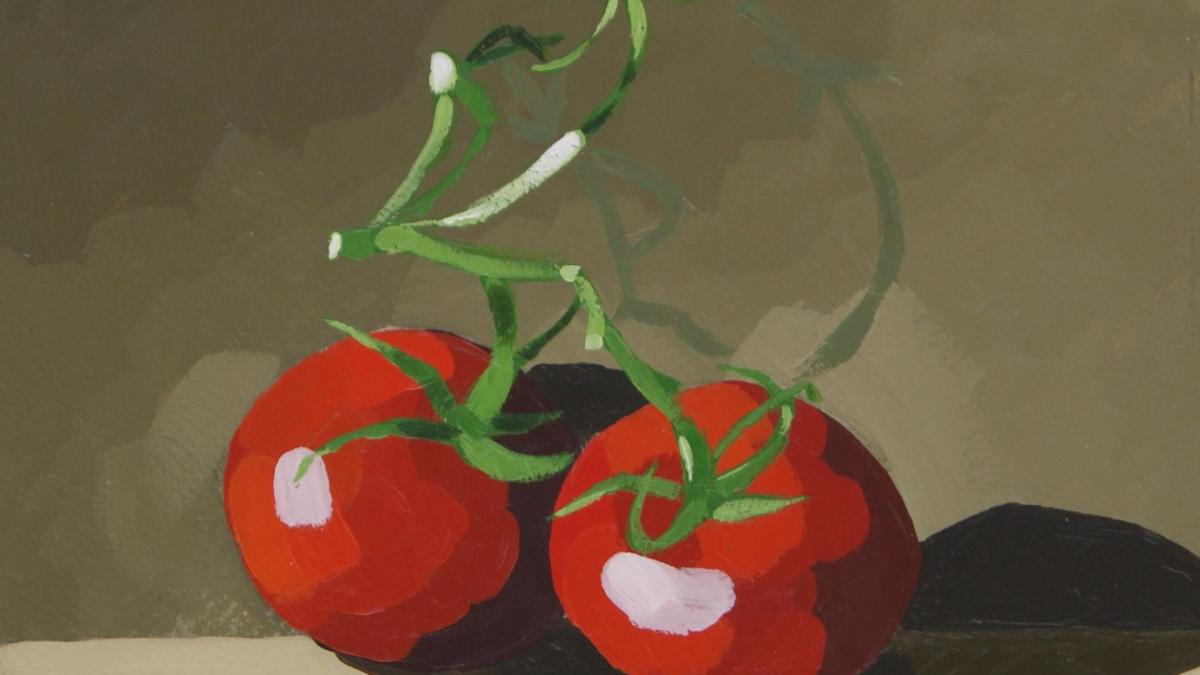 Les tomates grappes acrylique sur papier 18x18 cm 2014