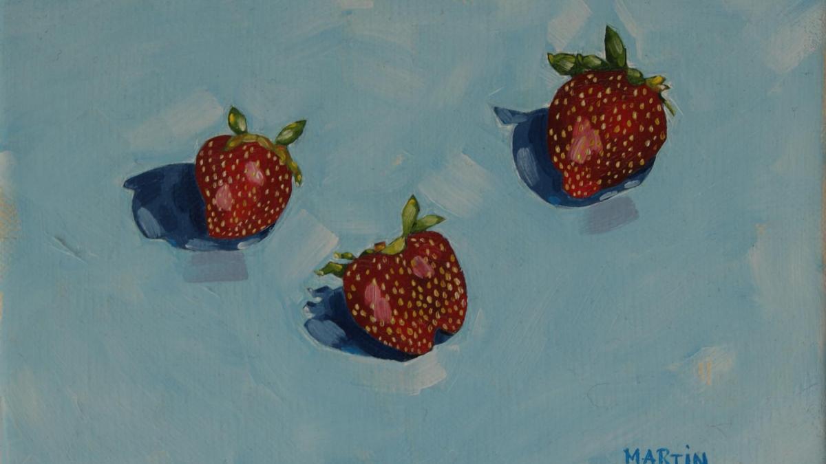 Trois fraises huile sur toile 18x12 cm 2010